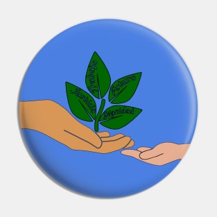 Hands giving and receiving inheritance from the planet Pin