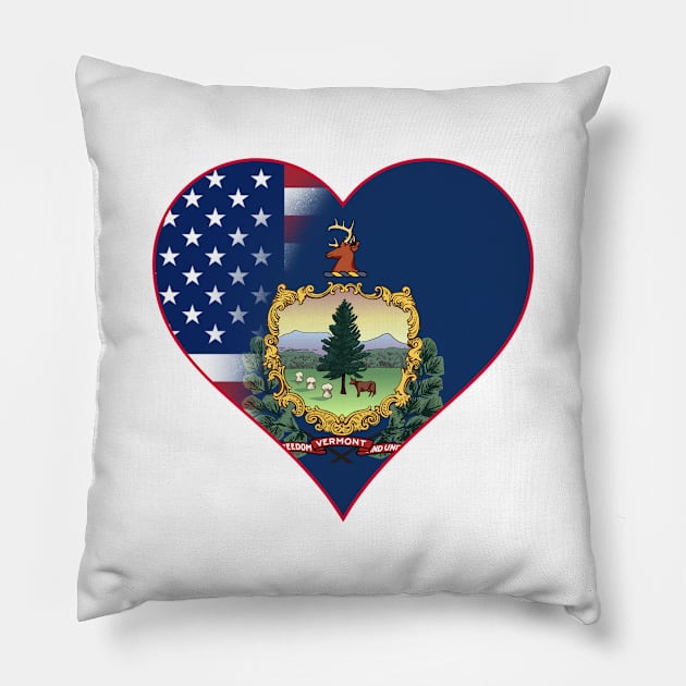 State of Vermont Flag and American Flag Fusion Design Pillow by Gsallicat