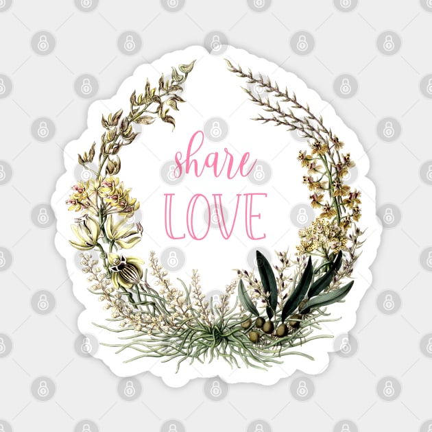 Floral Botanical Wreath with Love Text Magnet by Biophilia