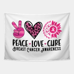 Peace Love Cure Breast Cancer Awareness Tapestry