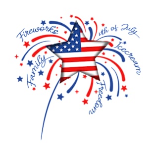 Firework 4th of July Patriotic American Flag Kids T-Shirt