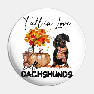 Fall In Love With Dachshunds Dog Fall Pumpkin Thanksgiving Pin