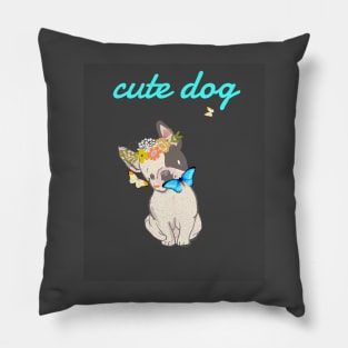 cute dog with pretty butterflies and flowers Pillow