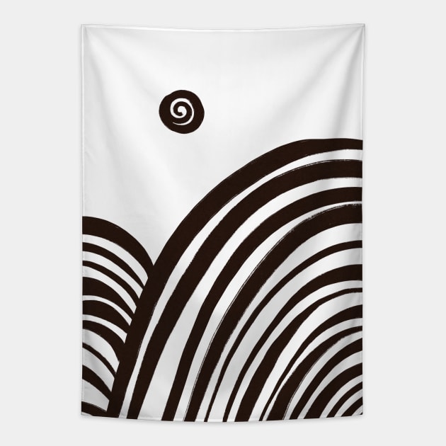 Mountains Sunset Black and White Abstract Minimalism Tapestry by Trippycollage