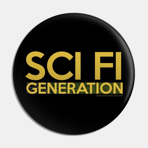 SFG logo (gold and camo) Pin by Sci Fi Generation Shop