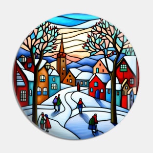 Stained Glass Christmas Village Pin