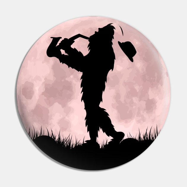 Bigfoot Playing Saxophone Full Moon Pin by Tesszero