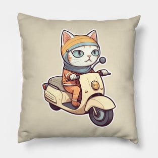 Kawaii cat riding scooter Pillow