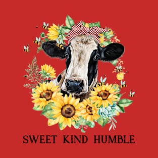 Sweet Kind and Humble Cow Sunflower Autumn Fall Design T-Shirt