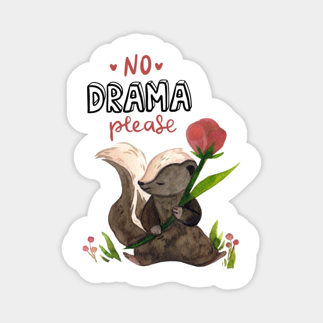 "No Drama" Cute Skunk holding a flower. Baby Bodysuit Magnet by Blumammal