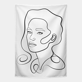 Face Line Art Woman Hand Drawn Illustration Tapestry