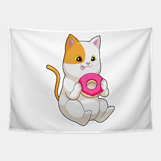 Cat Eating Donut Tapestry