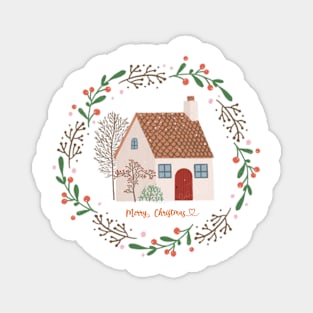 Christmas House Tree | Merry Christmas 2022 | Winter House | Family Christmas Magnet