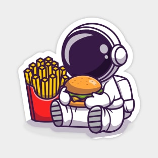 Cute Astronaut Eat Burger With French Fries Magnet
