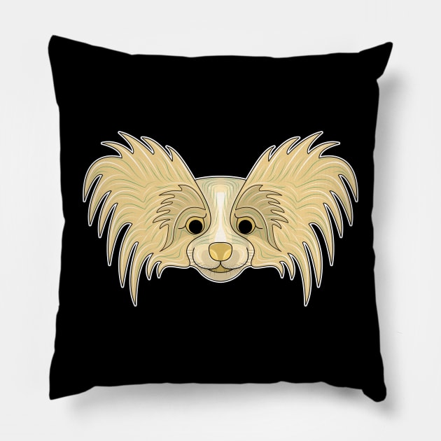 cute brown papillon dog face Pillow by dwalikur