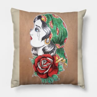 Gypsy Girl Tattoo Design Pillow