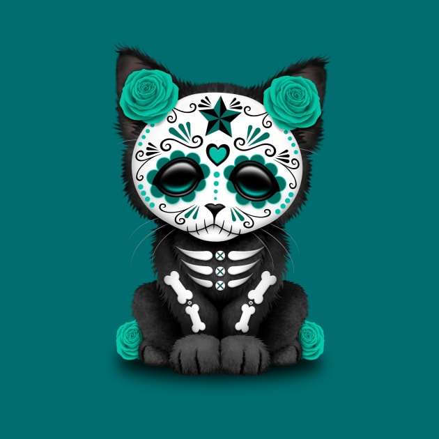 Cute Teal Blue Day of the Dead Kitten Cat by jeffbartels