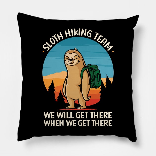 Sloth Hiking Team Pillow by kangaroo Studio