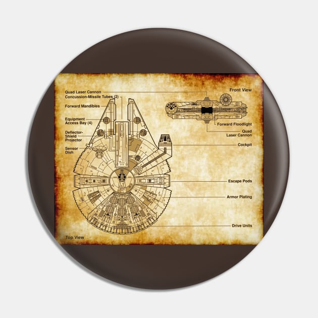 Handsome Smuggler's Ship Parchment Blueprint Pin by Starbase79