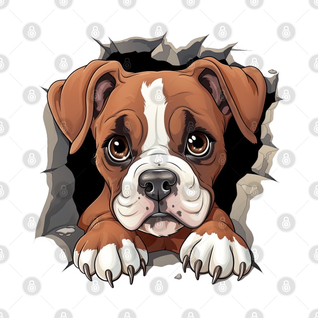 Baby Boxer Dog Peeking by Chromatic Fusion Studio