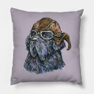 Aviator Newf in Leather Flying Helmet and Goggles Pillow