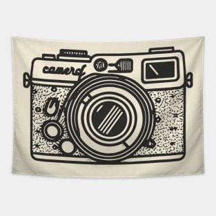 Line art of a vintage camera Tapestry