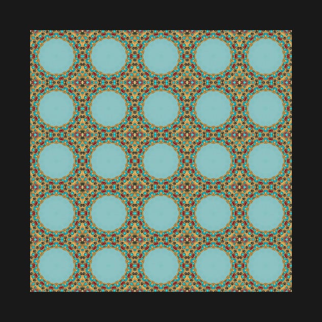 Turquoise and Gold gemmed Kaleidoscope pattern 20 by Swabcraft
