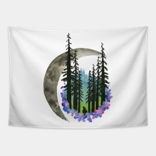 Hand Painted Watercolor Northern Lights & Moon Tapestry