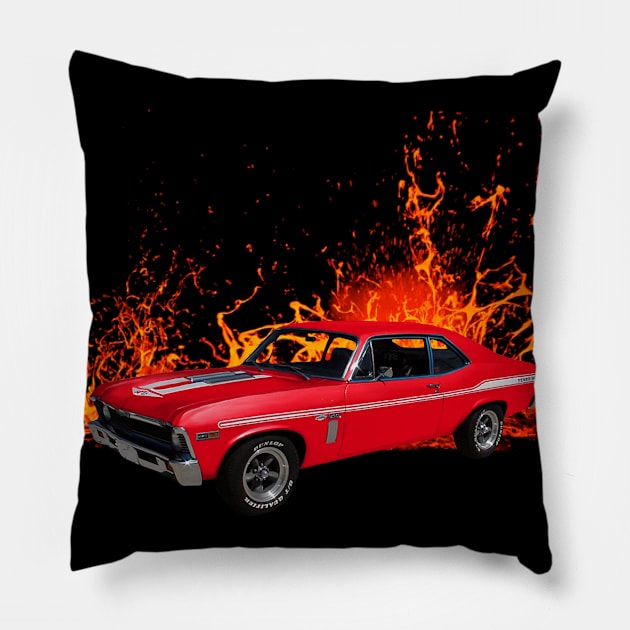 1969 Red Yenko Nova in our lava series Pillow by Permages LLC