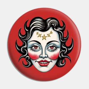 Vintage Flash Tattoo Witchy Woman Face Pin