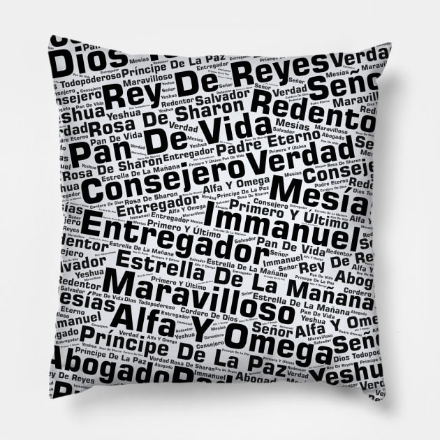 Names of Jesus Word Cloud Spanish Pillow by BubbleMench