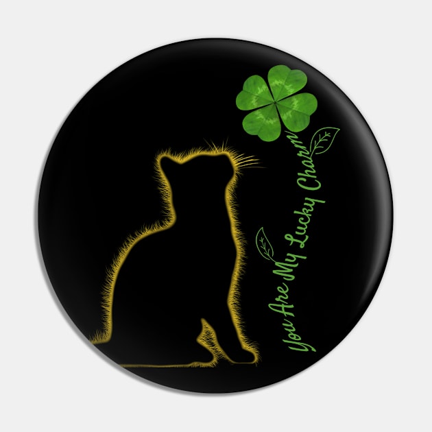 You Are My Lucky Charm - St. Patricks Day Cat - Glowing Kitten With Four Leaf Clover Pin by Trade Theory