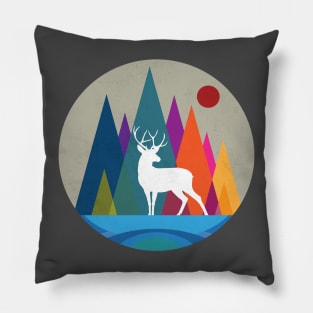 Deer by a Colorful Mountain Pillow