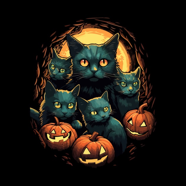 Halloween Scary Black Cats Cute Pumpkin by Ramadangonim