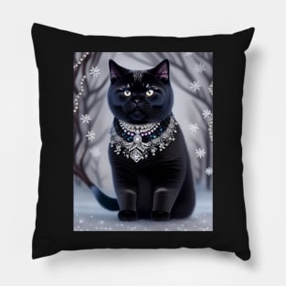 Jeweled Black British Shorthair Cat Pillow