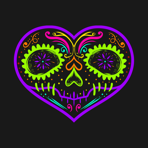 Heart Shaped Sugar Skull Painting For Day Of The Dead by SinBle