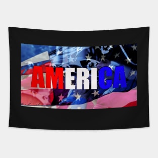 America flute player face mask design Tapestry