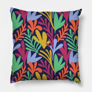 Matisse inspired abstract leaf cut out pattern in blue Pillow