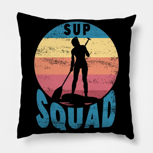 SUP Squad Stand Up Paddling Paddle Board Vintage Pillow by Print-Dinner