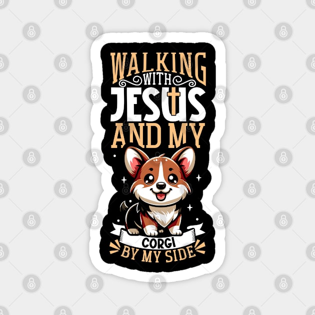 Jesus and dog - Pembroke Welsh Corgi Magnet by Modern Medieval Design