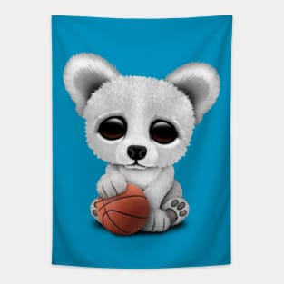 Cute Baby Polar Bear Playing With Basketball Tapestry