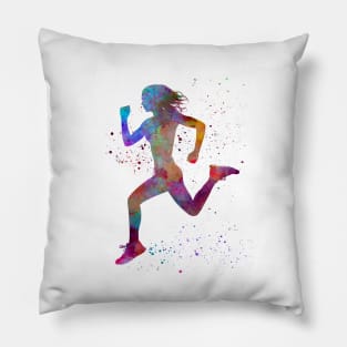 woman runner running jogger jogging silhouette Pillow