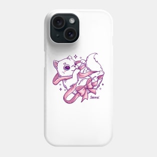 Cute Cat playing with festive ribbon bow Phone Case