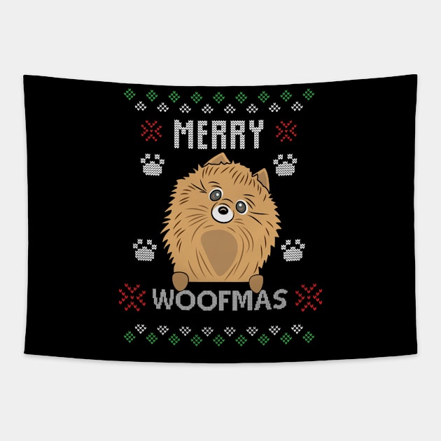 Merry Christmas Woofmas Pomeranian Dog Gift Ugly Tapestry by Gufbox