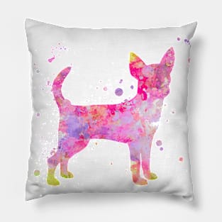 Pink Chihuahua Watercolor Painting Pillow