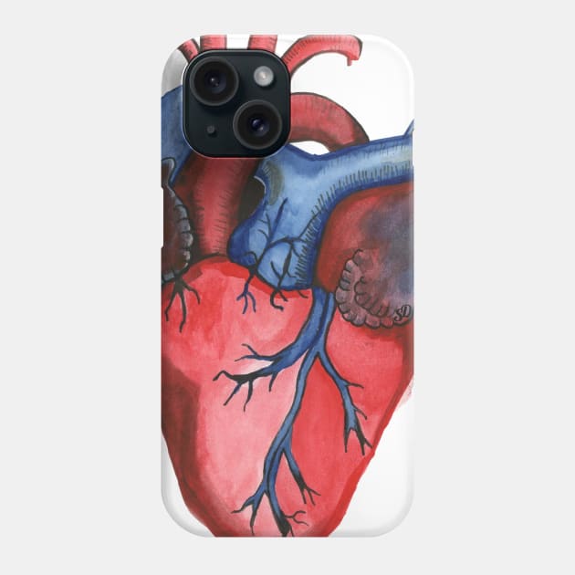 Anatomical Hand Painted Watercolor Heart Phone Case by SingeDesigns