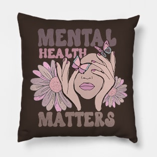 Mental Health Matters Awareness Flowers and Butterflies Pillow