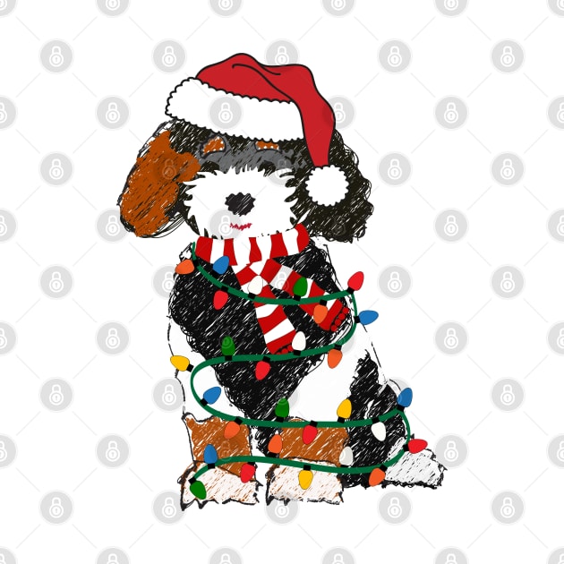 Cute Bernedoodle Wrapped In Christmas Lights by emrdesigns