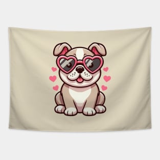 Cute bulldog with heart glasses Tapestry