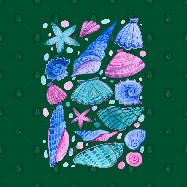 Shells watercolor hand drawn by Mako Design 